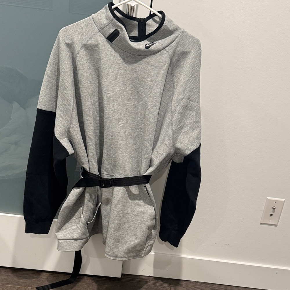 Nike Grey and Black Colorblock Belted Pullover Hoodie